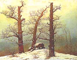 Caspar David Friedrich, "Tumulo preistorico nella neve", 1807, Gemäldegalerie Neue Meister, Staatliche Kunstsammlungen Dresden, Dresda (Dresden)