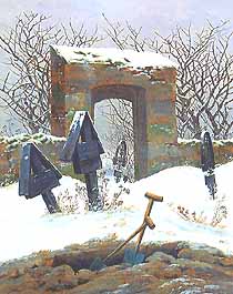 Caspar David Friedrich, "Friedhof bei Schnee (Cimitero sotto la neve)", 1826, Museum der bildenden Künste, Lipsia (Leipzig)