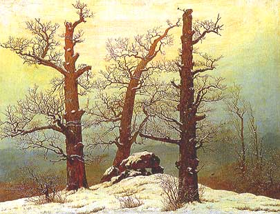 Caspar David Friedrich, "Tumulo preistorico nella neve", 1807, Gemäldegalerie Neue Meister, Staatliche Kunstsammlungen Dresden, Dresda (Dresden)