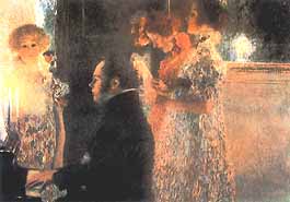 Gustav Klimt, "Schubert am Klavier (Schubert al pianoforte)", 1899, bruciato nell'incendio del Castello di Immendorf (1945)