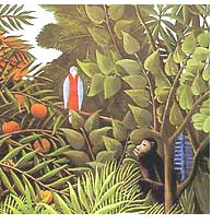 Henri Rousseau "il Doganiere", "Paesaggio esotico", 1908, (partic.)