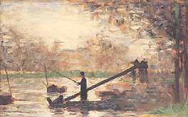 Georges Seurat, "Fisherman in a moored Boat (pescatore su una barca ormeggiata)", ca 1882, Courtauld Gallery, Londra (London)