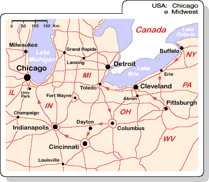 Carta geografica degli USA con l'itinerario n.5