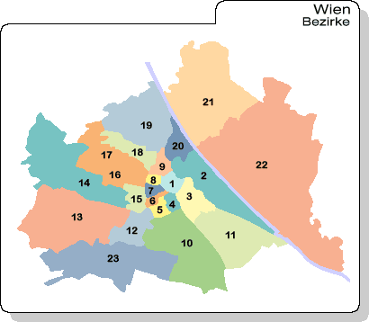 Mappa di Vienna/Wien (Pianta di Vienna/Wien): distretti (Bezirke) di Vienna