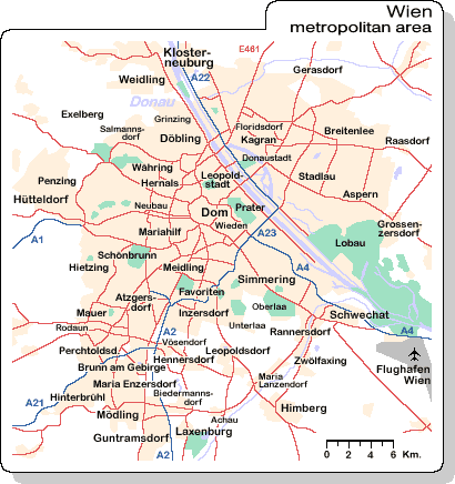 Mappa di Vienna/Wien (Pianta di Vienna/Wien): area metropolitana di Vienna (Wien)