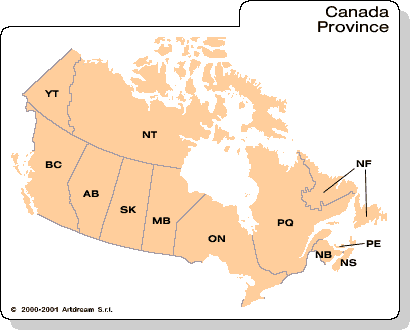 Carta geografica delle province e territori del Canada