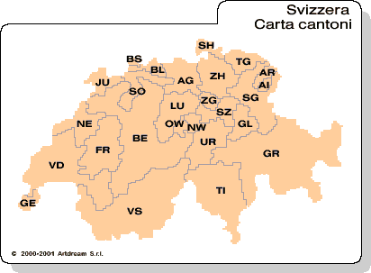 Carta geografica dei cantoni della Svizzera