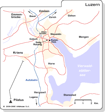 Mappa di Lucerna/Luzern (Pianta di Lucerna/Luzern): Lucerna e dintorni