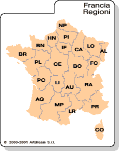 Carta geografica delle regioni della Francia