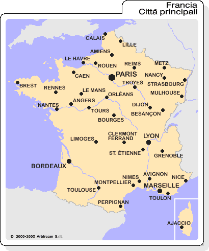 Carta geografica delle città della Francia