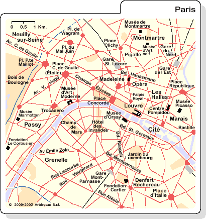 Mappa di Parigi/Paris (Pianta di Parigi/Paris), con le zone e le strade principali