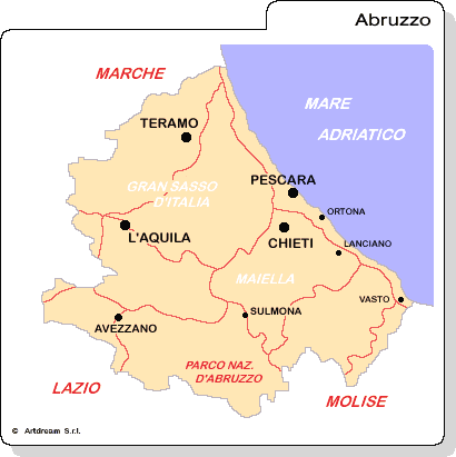 Carta geografica dell'Abruzzo.