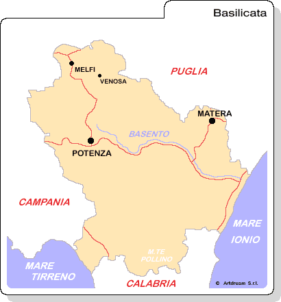 Carta geografica della Basilicata.