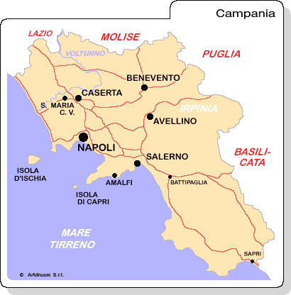 Carta geografica della Campania.