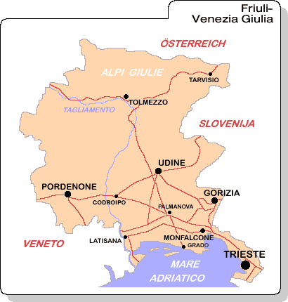 Carta geografica del Friuli-Venezia Giulia.