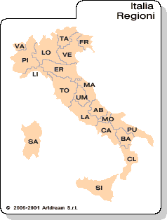 Carta geografica delle regioni d'Italia