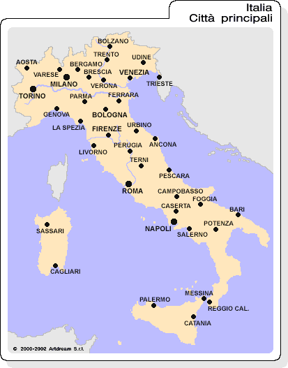 Carta geografica delle città d'Italia