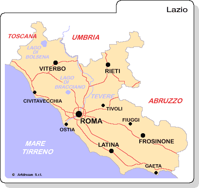 Carta geografica del Lazio.