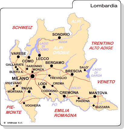 Carta geografica della Lombardia.