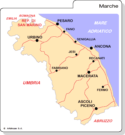 Carta geografica delle Marche.