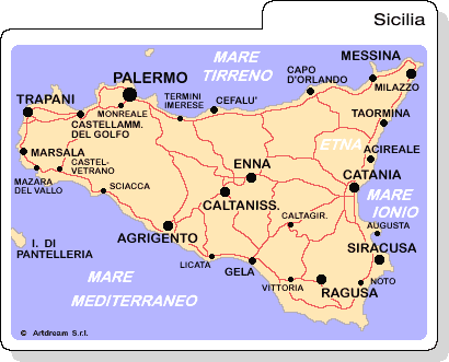 Carta geografica della Sicilia.