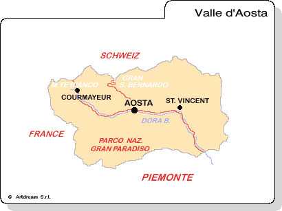 Carta geografica della Valle d'Aosta.