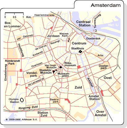 Mappa di Amsterdam (Pianta di Amsterdam), con le zone, le strade e i musei principali