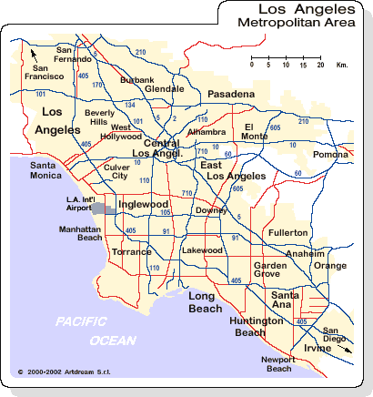 Mappa di Los Angeles (Pianta di Los Angeles): area metropolitana di Los Angeles (Los Angeles Metropolitan Area)