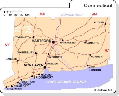 Carta geografica del Connecticut.