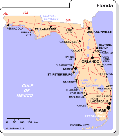 Carta geografica della Florida.