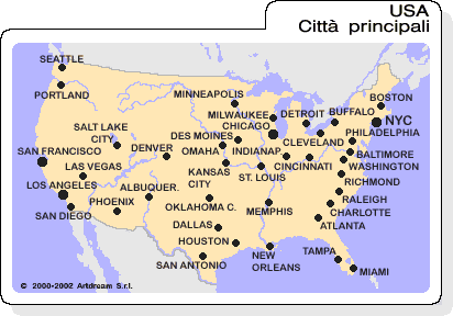 Carta geografica delle città degli Stati Uniti d'America