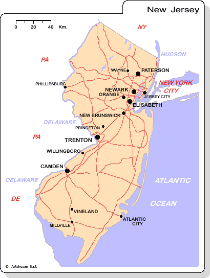 Carta geografica del New Jersey.