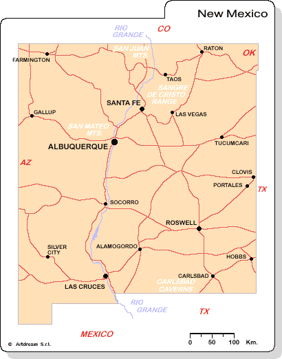 Carta geografica del New Mexico.