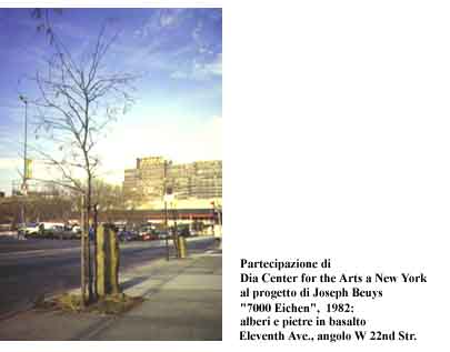 Josef Beuys, "7000 Eichen", 1982: Alberi e pietre in basalto, Eleventh Avenue, angolo W 22nd Street, New York