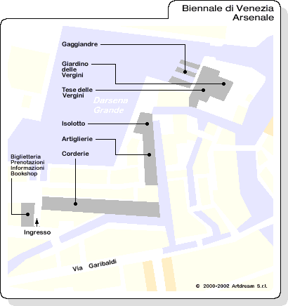 Mappa di Venezia (Pianta di Vienna): luoghi della Biennale di Venezia - area dell'Arsenale